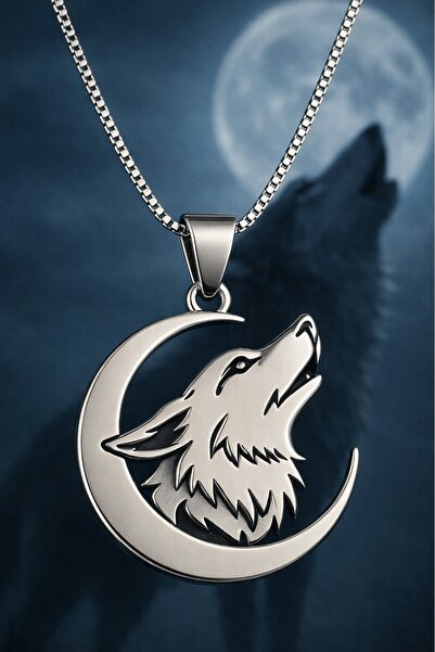 voyageaccessory Wolf Pendant in Stainless Titanium Steel Crescent /60 cm Chain