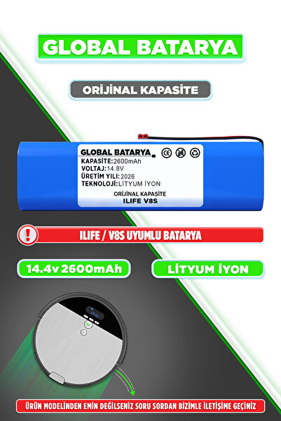 GLOBAL BATARYA Ilıfe V8s Uyumlu Robot Süpürge Bataryası 14.8v 2600mAh Li-ion ...