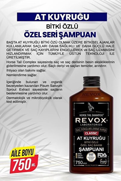 Revox At Kuyruğu Bitki Özlü Saç Dökülme Karşıtı, Hızlı Uzama Etkili Şampuan Büyük Boy / 750 ml