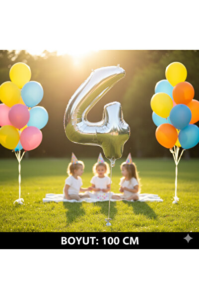 Deniz Party Store 40" Inç 100 Cm ( 4 ) Rakam'ı Folyo Balon Gümüş Gri