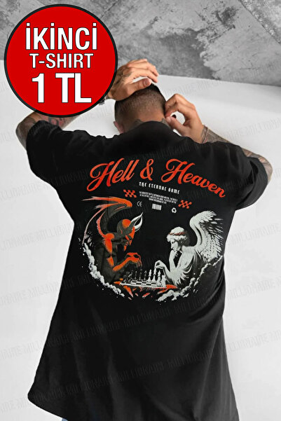 Millionaire Férfi fekete ördög és angyal Oversize Fit laza, széles szabású, l...