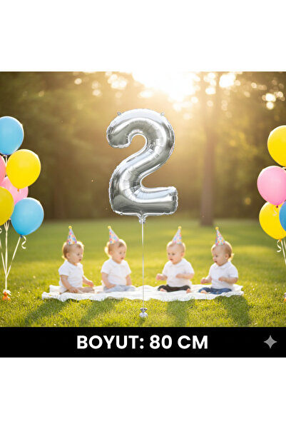 Deniz Party Store 76-80 سم (2) بالون فويل على شكل رقمين باللون الفضي