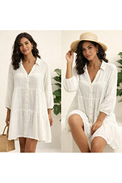White By Nature Women's White Cotton Layered Short Dress – Summer Casual Comf...