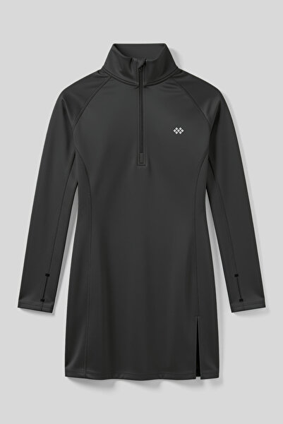 TOMMY LIFE Anthracite Half Zipper Mock Neck Standard Fit Women's Athlete Tuni...