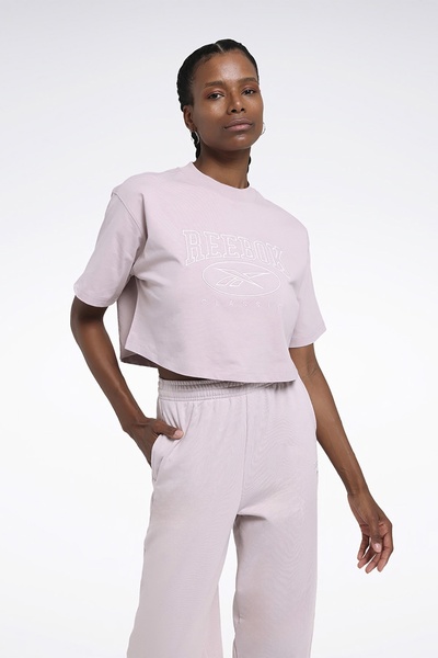 Reebok CL AE BIG LOGO CROP TEE Pembe Kadın Kısa Kol T-Shirt