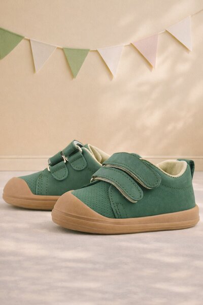 Rakerplus حذاء رياضي للأطفال من الجلد الطبيعي باللون الأخضر الفيلكرو التشريحي