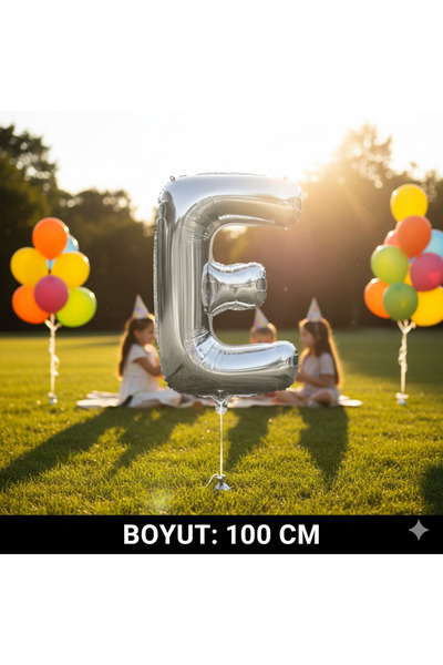 Deniz Party Store 40" Inch 100 cm (E) Letter Foil Balloon Silver Gray