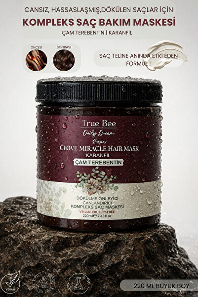 True Bee قناع الشعر المغذي والقوي بالتربنتين والقرنفل من تيبوتين كومبلكس، الذ...