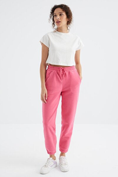TOMMY LIFE Ψηλόμεσο Candy Pink Jogger Fleece Γυναικείο Φούτερ - Lace-Up Basic...