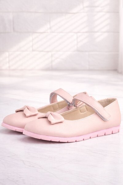 Rakerplus Pudra Fiyonklu Cırtlı Kız Çocuk Babet