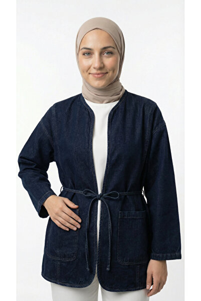 BENAHOLL Mahira Τζιν Κιμονό με Διπλές Τσέπες και Δέσιμο στη Μέση-LS2584 Ναυτι...