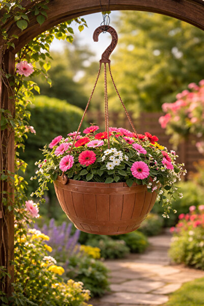 Binbirreyon Askılı Saksı Klasik Ahşap Desen Kahverengi 26 cm Uzunluk:60cm Ah098