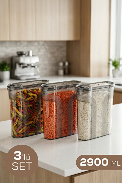 Vienev 3-Piece Double-Lid Food Storage Container Set 2900 ml Anthracite