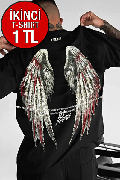 Teenage Millionaire Erkek Freedom Kanat Baskılı Siyah Oversize Salaş T-Shirt