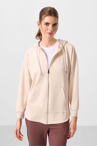 TOMMY LIFE Beige Soft Textured Oversize Women's Tunic Sweatshirt 97302