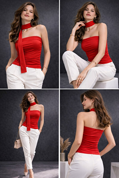 MY JOSHUA Women's neck scarf Ruched Strapless blouse