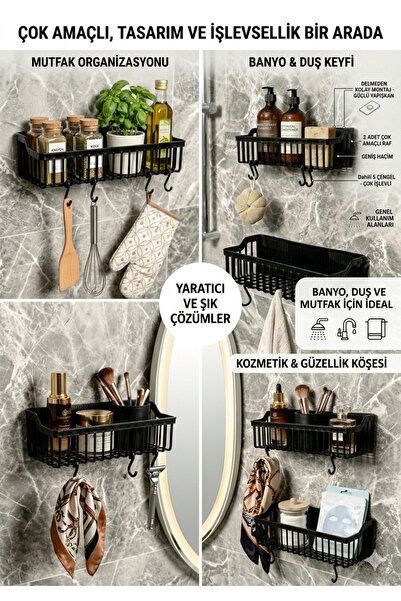 GenelTedarik 2 Li Plastik Yapışkanlı Askılı Mutfak- Banyo Rafı Düzenleyici Du...