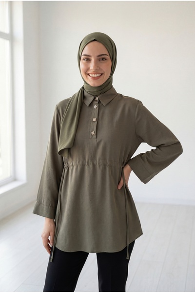 BENAHOLL Τουνίκ με κουμπιά στη μέση και στενή εφαρμογή - ZN2092 Χακί