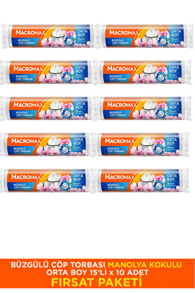 MACROMAX Büzgülü Manolya Kokulu Çöp Torbası Orta Boy 10 Paket (15'li) Kokulu ...
