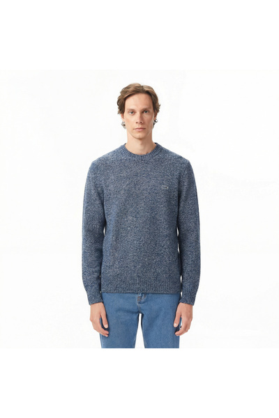 Lacoste Erkek Classic Fit Bisiklet Yaka Yün Lacivert Kazak