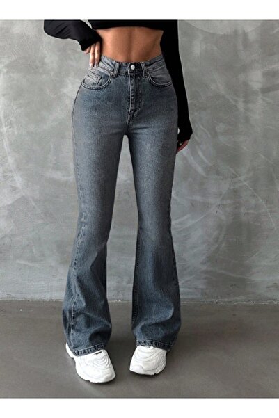 HerTon Yüksek Bel İspanyol Paça Jean Pantolon - Eskitme Detaylı Full Pamuklu ...