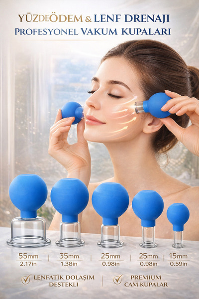 Fizyo Silikon Vakumlu Yüz ve Boyun İçin Cam Kupa Masajı Lenf Drenaj
