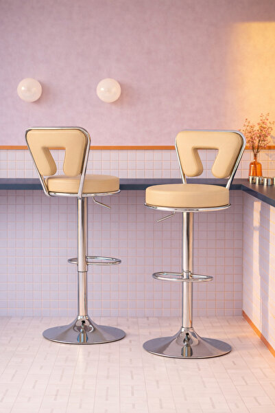 Bürocci Virago Bar Sandalyesi - Krem Deri - 9540s0115