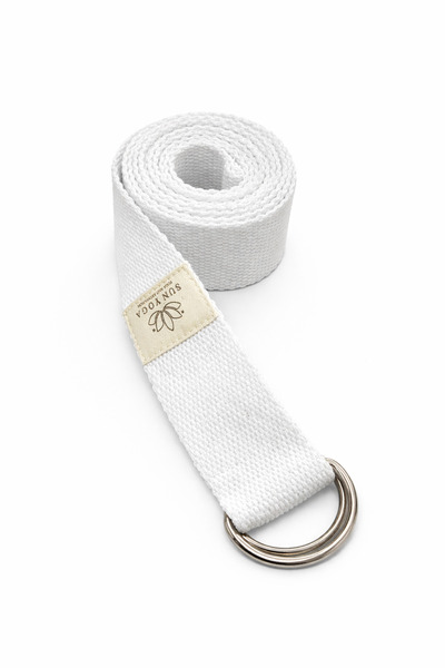 SUNYOGA Curea de yoga Pilates din bumbac organic natural, culoare albă, 200 c...