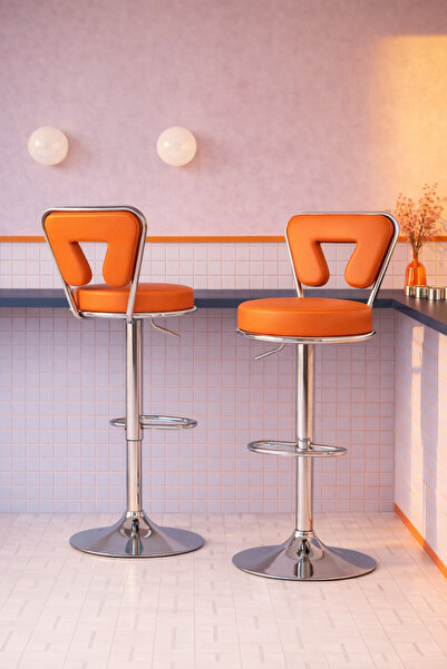 Bürocci Virago Bar Sandalyesi - Turuncu Deri - 9540s0123