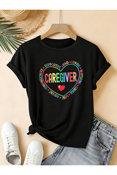 mercoledi Γυναικείο μπλουζάκι Heart με τύπωμα Crew Neck Regular Fit oversized