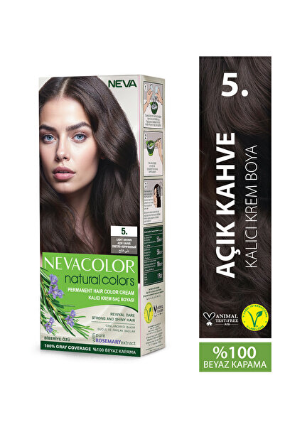 Neva Color Natural Colors 5. AÇIK KAHVE Kalıcı Krem Saç Boyası Seti
