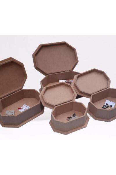 BENGİ TİCARET Hobi ERDL 90074 Dekoratif Model Makyaj Kutu Set Dörtlü HAM Ahşa...