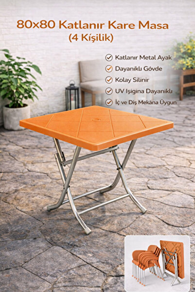 SAZLIK Katlanır Balkon, Bahçe Masası (80*80) Ölçü Renk (turuncu)