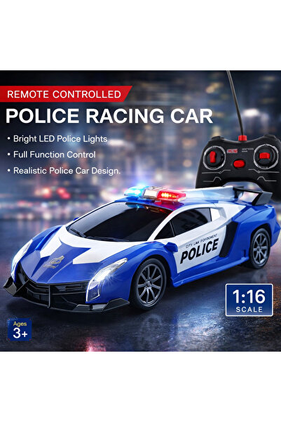 LEAN Mașină de poliție cu lumini LED și telecomandă copii, 1:16, Albastru