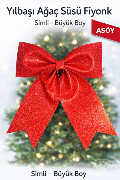 asöy Panglică mare roșie Eva cu fundă 34x38 cm, cu sclipici strălucitor, orna...