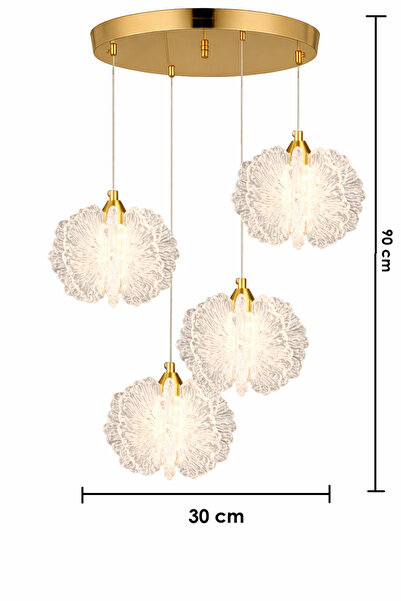 Ultra Home Çiçek Model 3 RENK Kumandalı 4 Lü Salon Mutfak Oturma Yatak Odası Modern Led Gold Avize