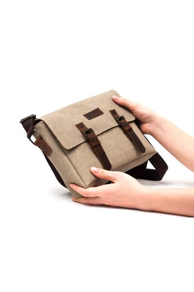 Gillario Design 01 Canvas - Leather Beige Messenger Bag