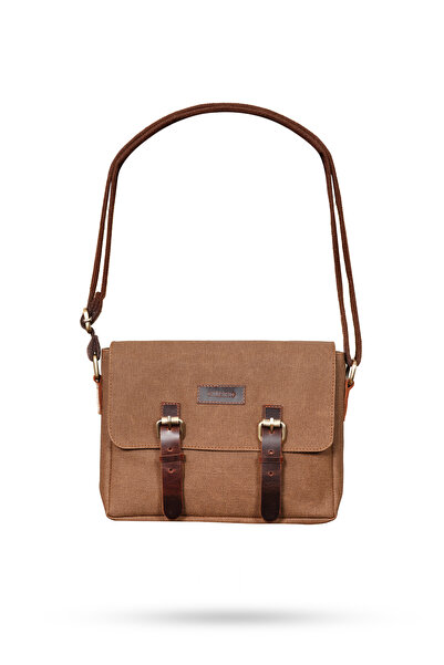 Gillario Kanvas - Deri Sütlü Kahve Postacı Çanta - Design01