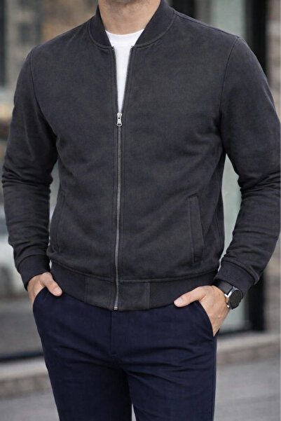 Butik Men's Front-Zippered Jacket with Lined Suede Pockets Inside