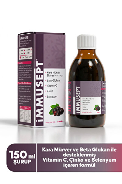 İmmusept Kara Mürver Ekstresi Beta Glukan Vitamin C Çinko Şurup 150 Ml