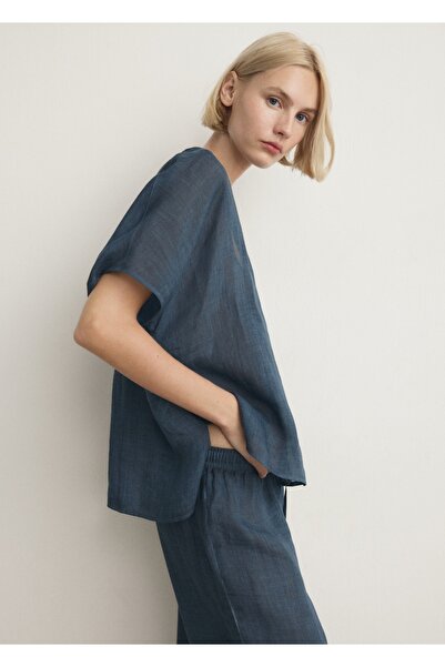 MANGO Woman Overdyed efektli ramie pantolon