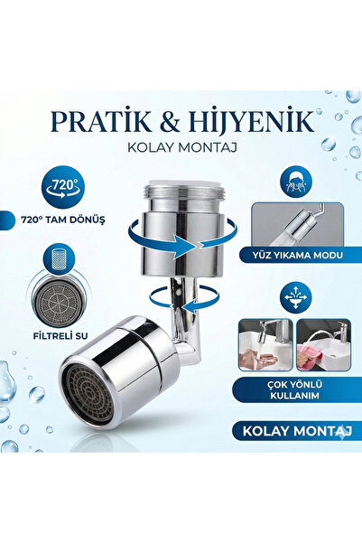 LOVYCO 720 Derece Dönebilen Filtreli Musluk Başlığı Evrensel Fonksiyonlu Tasa...