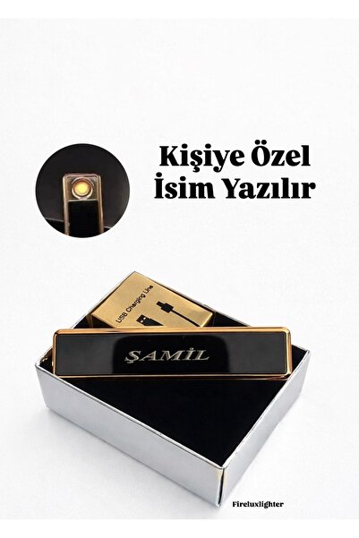 firelux lighter Kişiye Özel İsim Baskılı Usb Şarjlı Siyah Elektronik Çakmak A...