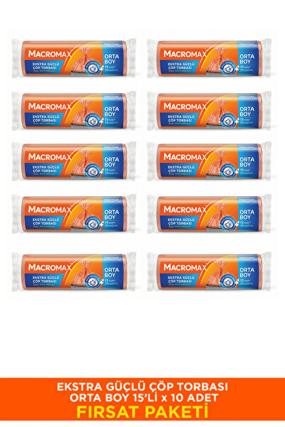 MACRO MAX Ekstra Güçlü Çöp Torbası Orta Boy - 15 Li Paket X10