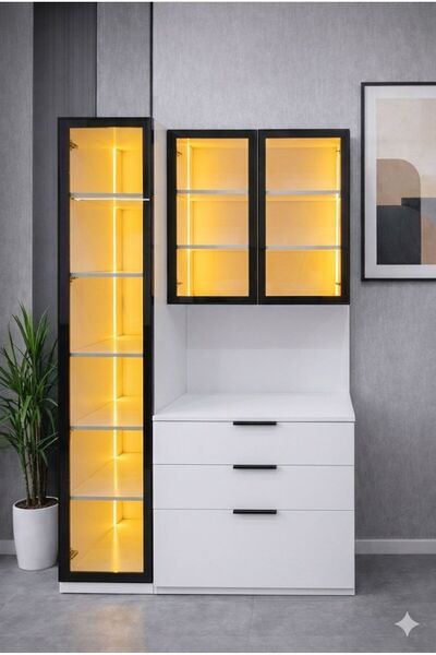 MODENZA Kahve Köşesi 3 Kapaklı Çekmeceli MDF Dolap