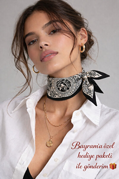 Bermody Bandana pentru femei 50x50 Eșarfă pătrată din raion, cu cusături ital...