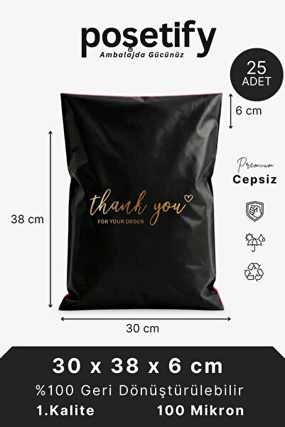 POŞETİFY Premium Renkli Kargo Poşeti 30x38x6 cm | 25 Adet | Thank You Baskılı...