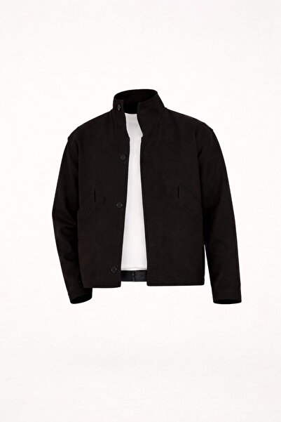 RUVEN TEKSTİL Men's Standing Collar Short Checked Coat with Pockets