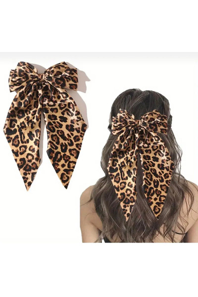 İnDerin Αυτόματη πόρπη με μακρύ φιόγκο με μοτίβο λεοπάρδαλης