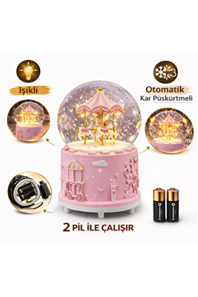 Erzi Işıklı Atlı Karınca Kar Küresi – Otomatik Kar Püskürtmeli, Pilli, Dekora...